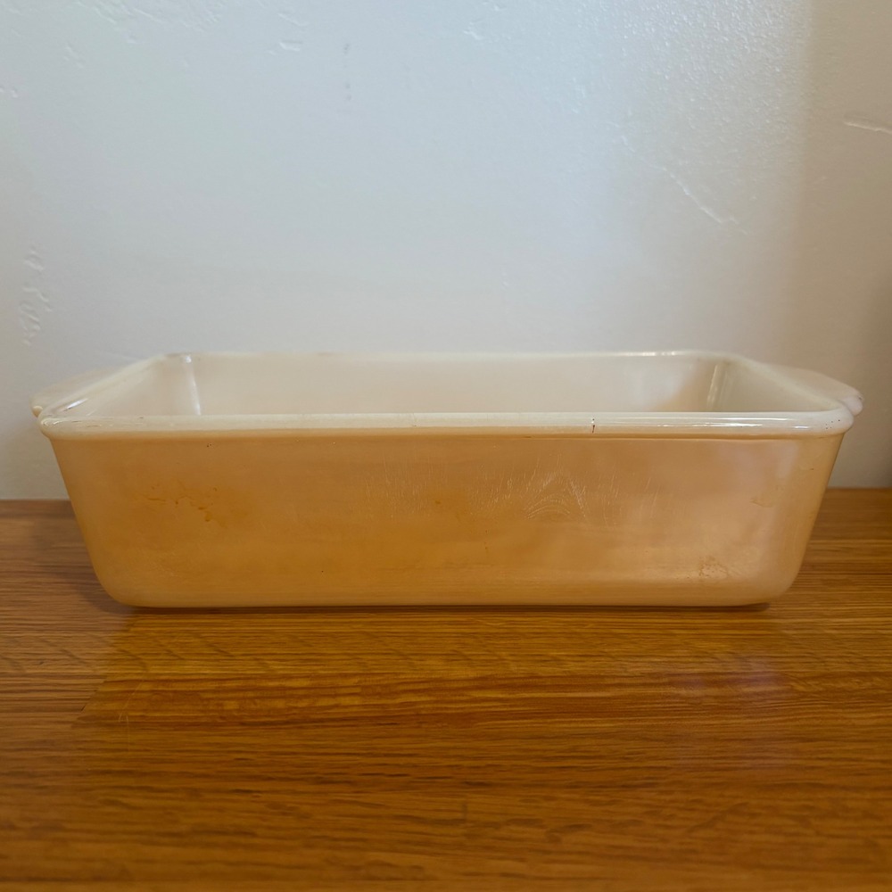 Fire King Peach Luster Bread Loaf Pan 1-Quart‎ Backwards StampVintage Pre-Owned